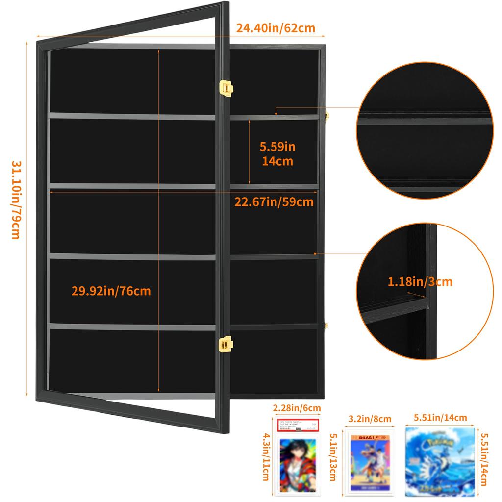 RLOAO Trading Card Display UV Large Card Premium Display Case with Lock and Opening Highly Fashionable and Holds 35 Trading Sun and Dust 62cm Wide x