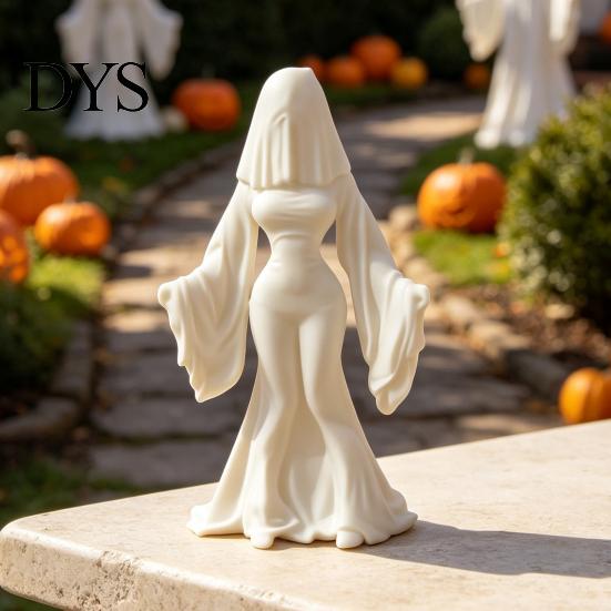 Dark Aesthetic Figurine Ghost Bride Statue, Vintage Headless Bridal Sculpture with Veil Mermaid Gown, Bedroom Shelf Decor Matte White DIY Unpainted