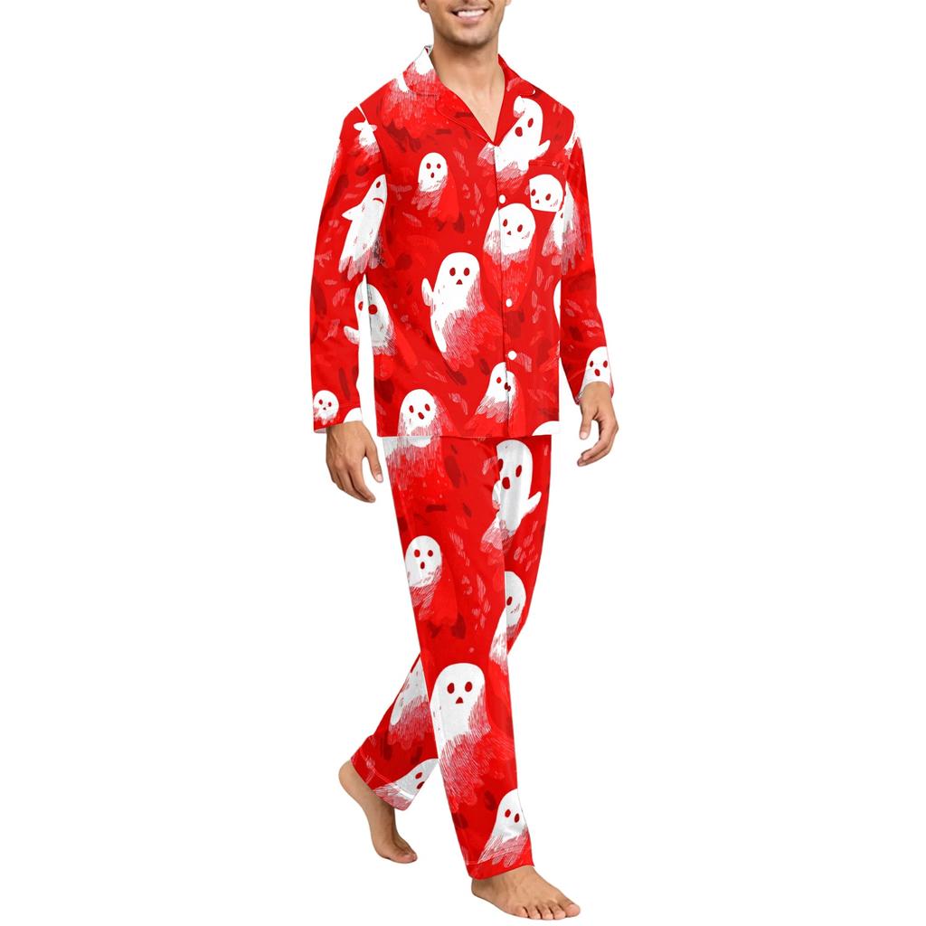 Herren Langarm Button-Down Pyjama-Set Weiche Nachtwäsche für Komfort zu Hause