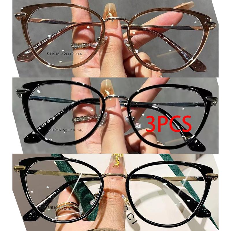 3PCS Retro Cat Eye Myopia Glasses for Women Men Outdoor UV Protection Sunglasses Anti-blue Light Sight Eyeglasses