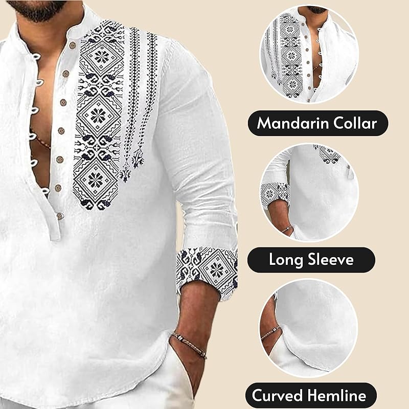 Deelmo Men' Cotton Blend Mandarin Collar Self One Design Full Sleeve Casual Short Kurta (Large, Rama)
