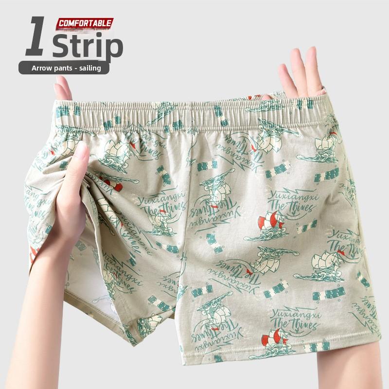 Large Size Men's Summer Printed Cotton Pajama Style Crotch Underpants