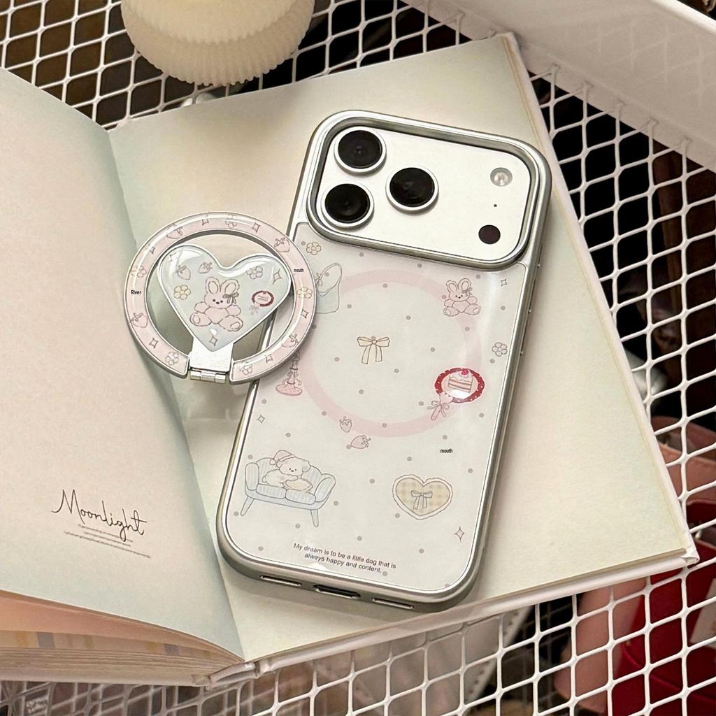 Creative Cartoon Case for iPhone 16/15/13 Pro Max: Magnetic Bracket, Electroplated, Korean Design