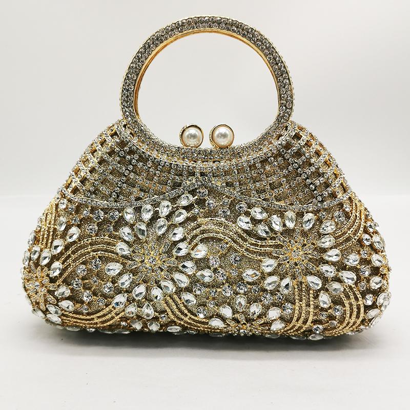 Rhinestone Women Top-Handle Evening Clutch Purse Diamond Purses Lady Girls Pink/Gold Handbags Female Wedding Bridal Clutches