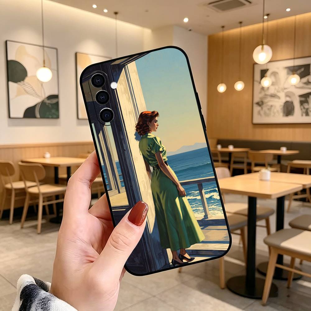 E-edward H-hopper Art Phone Case Black Silicone Soft For Samsung Galaxy A73,A72,A71,A70,A53,A52,A51