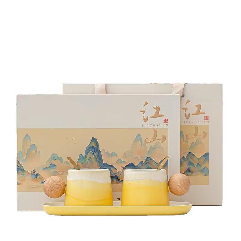 Ceramic Coffee Cup Saucer Spoon Set, Home Couple Office Drinking Water Exquisite High-Value Gift Box
