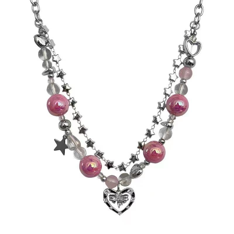 European and American Love Double-layer Necklace, Premium Collarbone Chain, Rose Red Sweet and Spicy Cold Wind Trend Neck Chain, Niche Jewelry