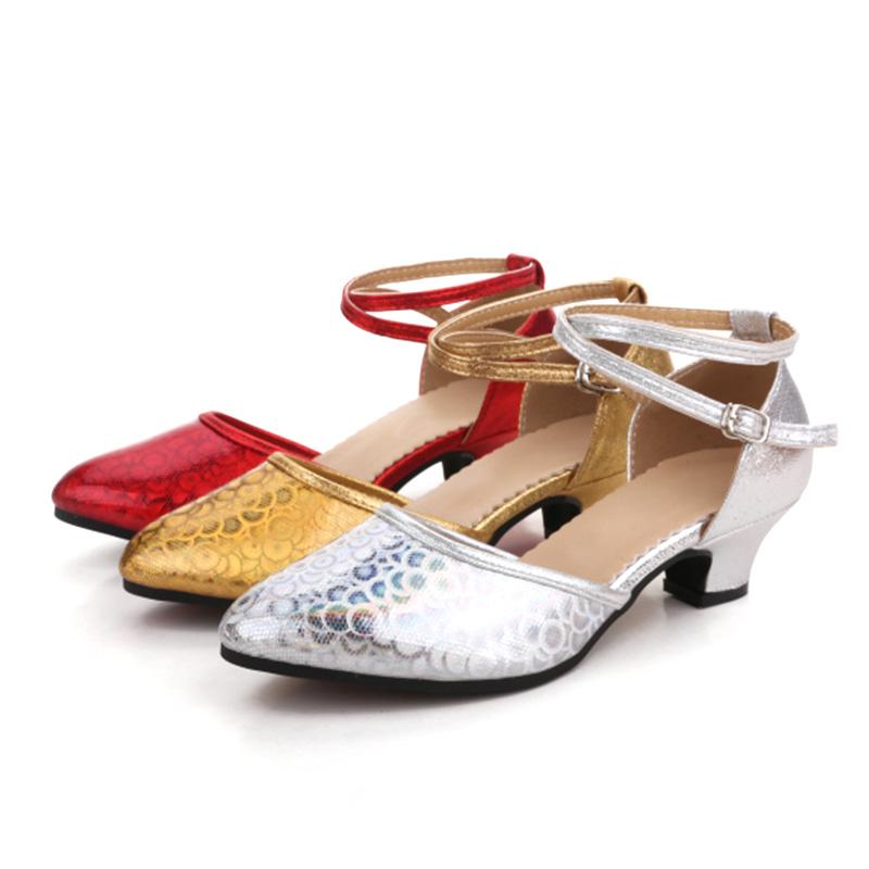 Close Toe Women's Latin Dance Shoes Low Heel 3.5cm Tango Waltz Mambo Rumba Samba Shoes Soft Sole