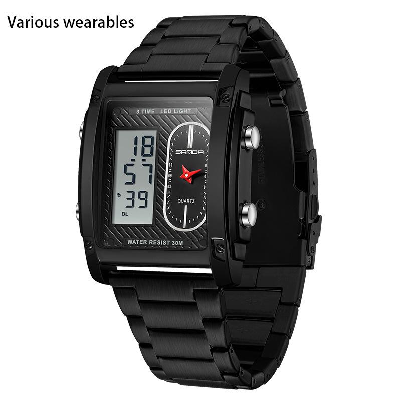 New Trend Double Display Watch Men's Business Waterproof Electronic Watch Light Luxury Quartz Steel Band Watch