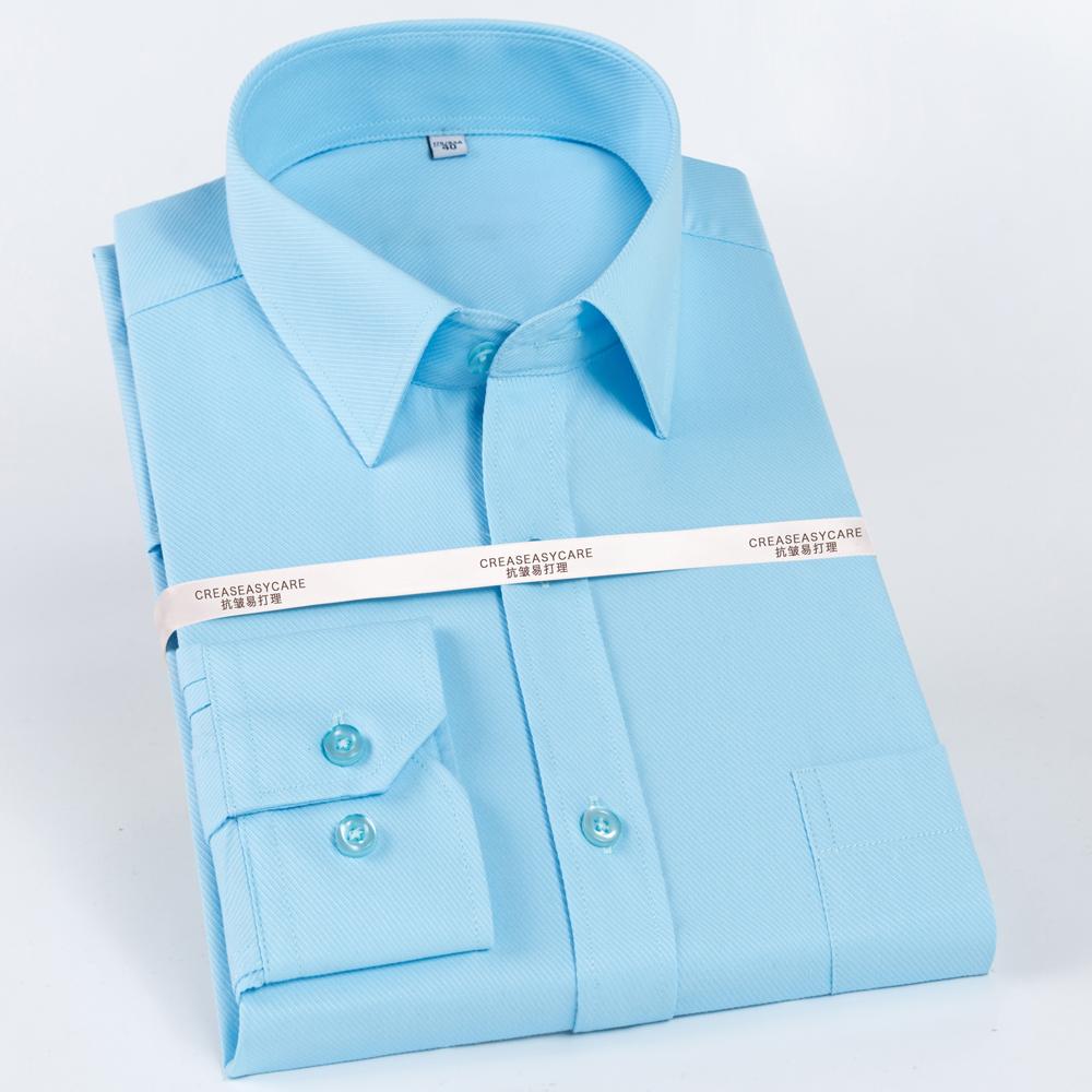 Men's Classic Dress Shirt Solid Long Sleeve Wrinkle Free Man Clothes Business Social Button-up Twill Formal Shirts with Pocket