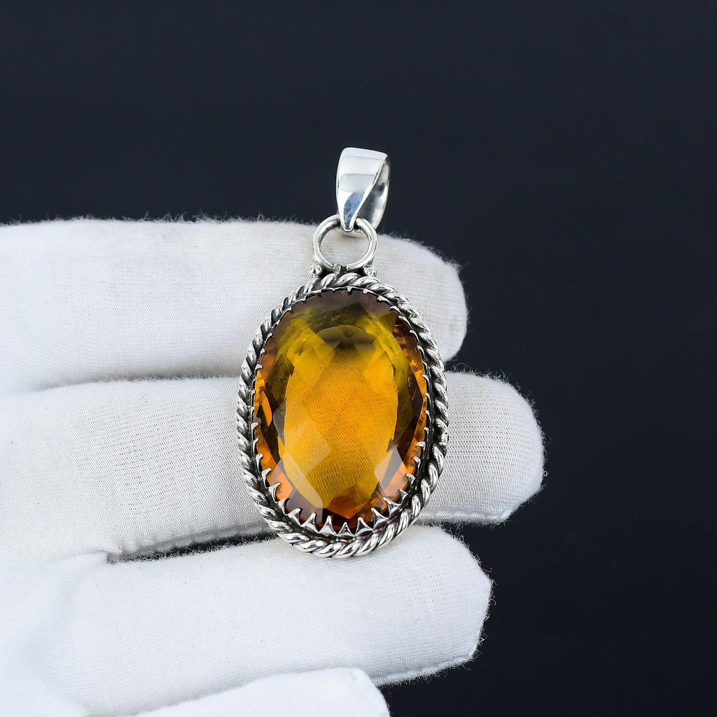 Citrin Ädelsten Handgjord 925 Sterlingsilver Smycke Hänge, Citrinsmycken, Julklapp till henne Smycken för Speciella Tillfällen