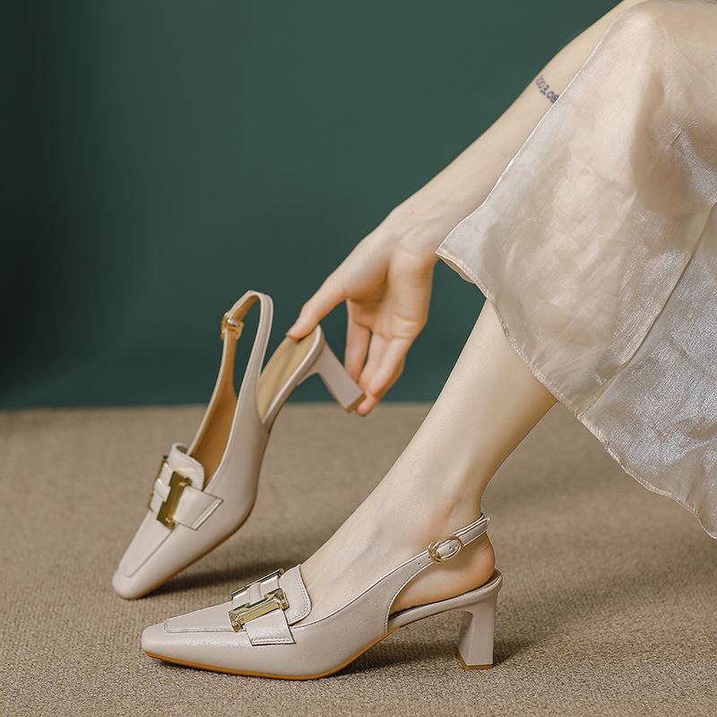 

Босоножки Baotou женские квадратный носок ремешок с пряжкой высокий каблук новая кожа толстый каблук пустые одинарные туфли 40