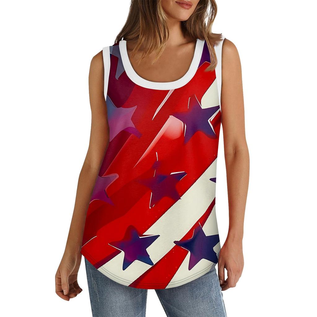 Débardeur pour femmes, col en U, basique, décontracté, fluide, sans manches, coupe latérale profonde, imprimé, hauts pour femmes
