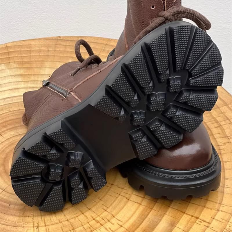 Fashion GKTINOO Lace Up Women Ankle Boots British Platform Shoes Woman Autumn Winter Short Boots Thick Sole Genuine Leather Women Shoes