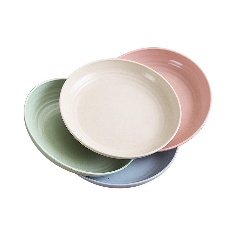 

4Pcs Wheat Straw Round Dinner Plates Shatter Resistant Food Platters for Home Party Restaurant Snack Salad Serving бежевий