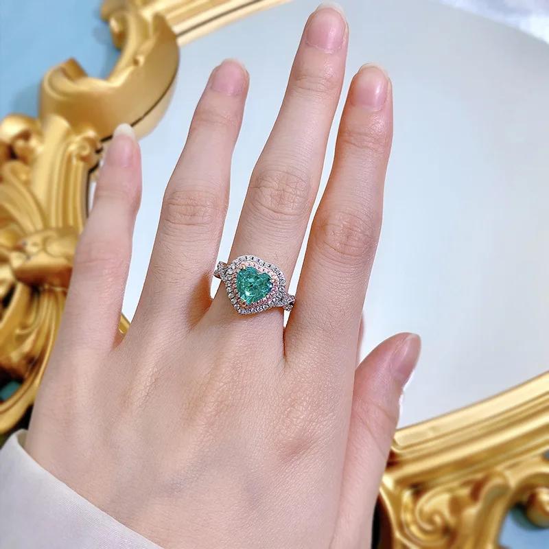 SpringLady 925 Sterlingsilber 8MM Herz Crushed Ice Schliff Paraiba Turmalin Hochkarbon Diamanten Edelstein Echtschmuck Ring