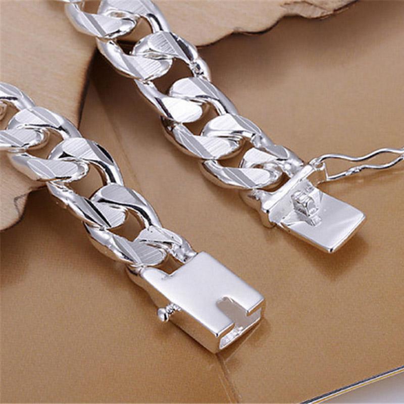 New High-end Women's Mens Fine S Sterling  Bracelet Fashion Jewelry Gift Men's 10MM Square Beautiful Gem