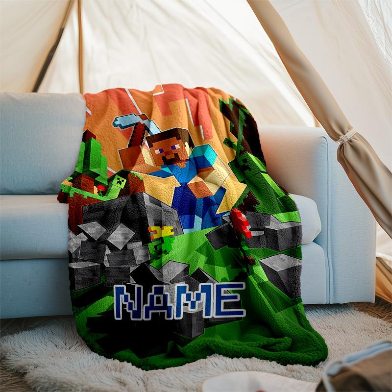 Customizable Minecraft Throw Blanket – Personalized Name, All-Season Cozy Snug Blanket, Machine Washable, Personalized Blanket