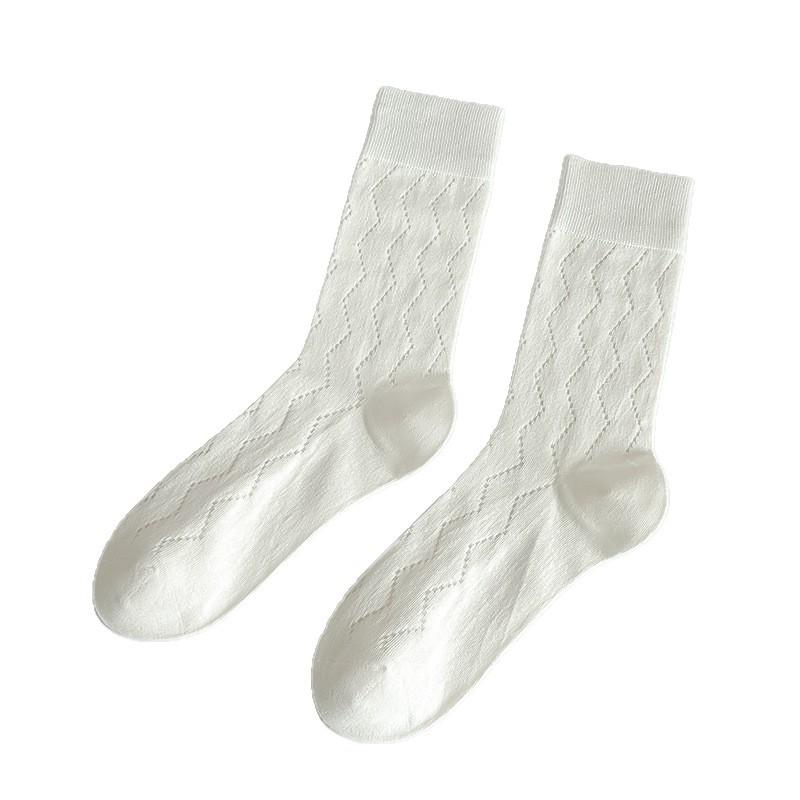Women's Japanese Style Breathable Pure Cotton Long Socks - Milky White, Soft Pile, Versatile for Spring and Autumn.