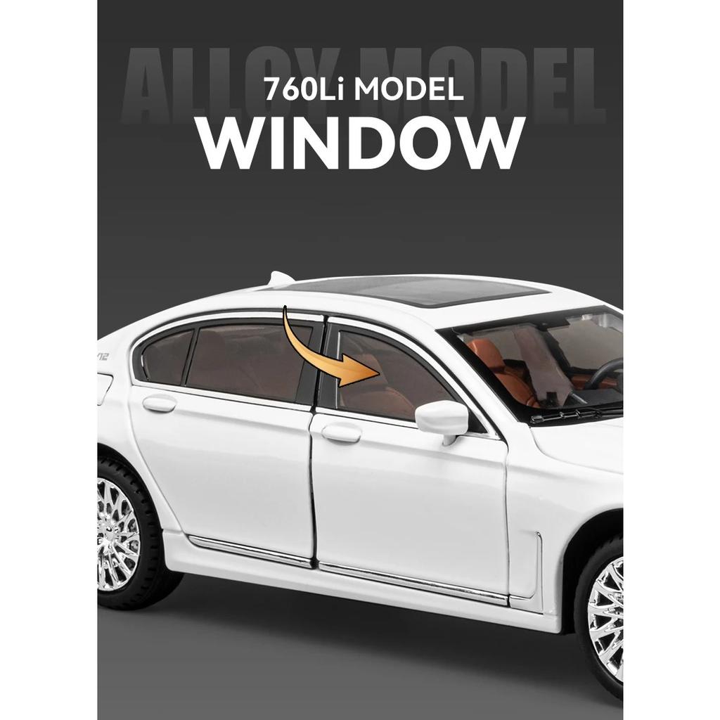 1/24 BMW 760 THE7 Limousine Alloy Miniature Car Diecast Metal Scale Car Model Sound and Light Collection Children Toy Vehicles Gifts