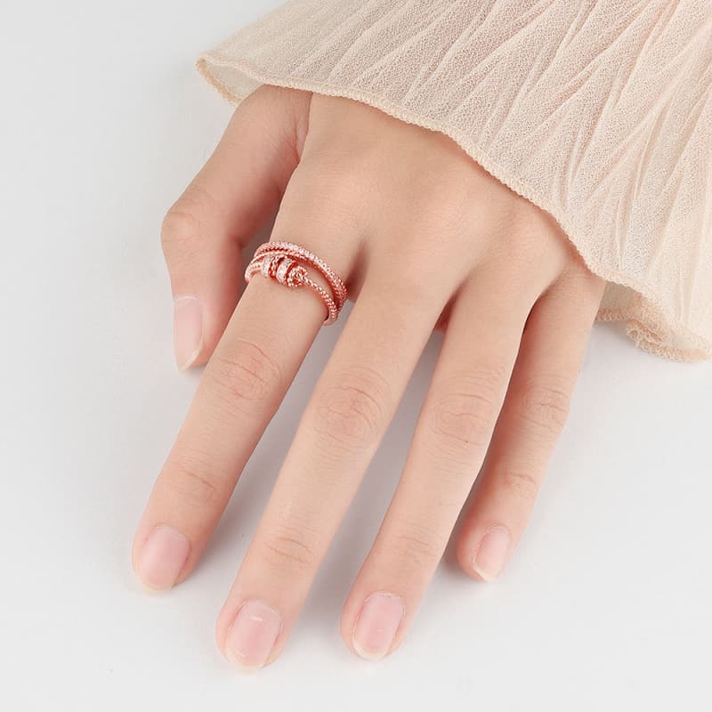 925 Silver Plated Double Layer Zircon Open Ring for Women Fashion Simple Rotatable Adjustable Ring Jewelry Birthday Gift