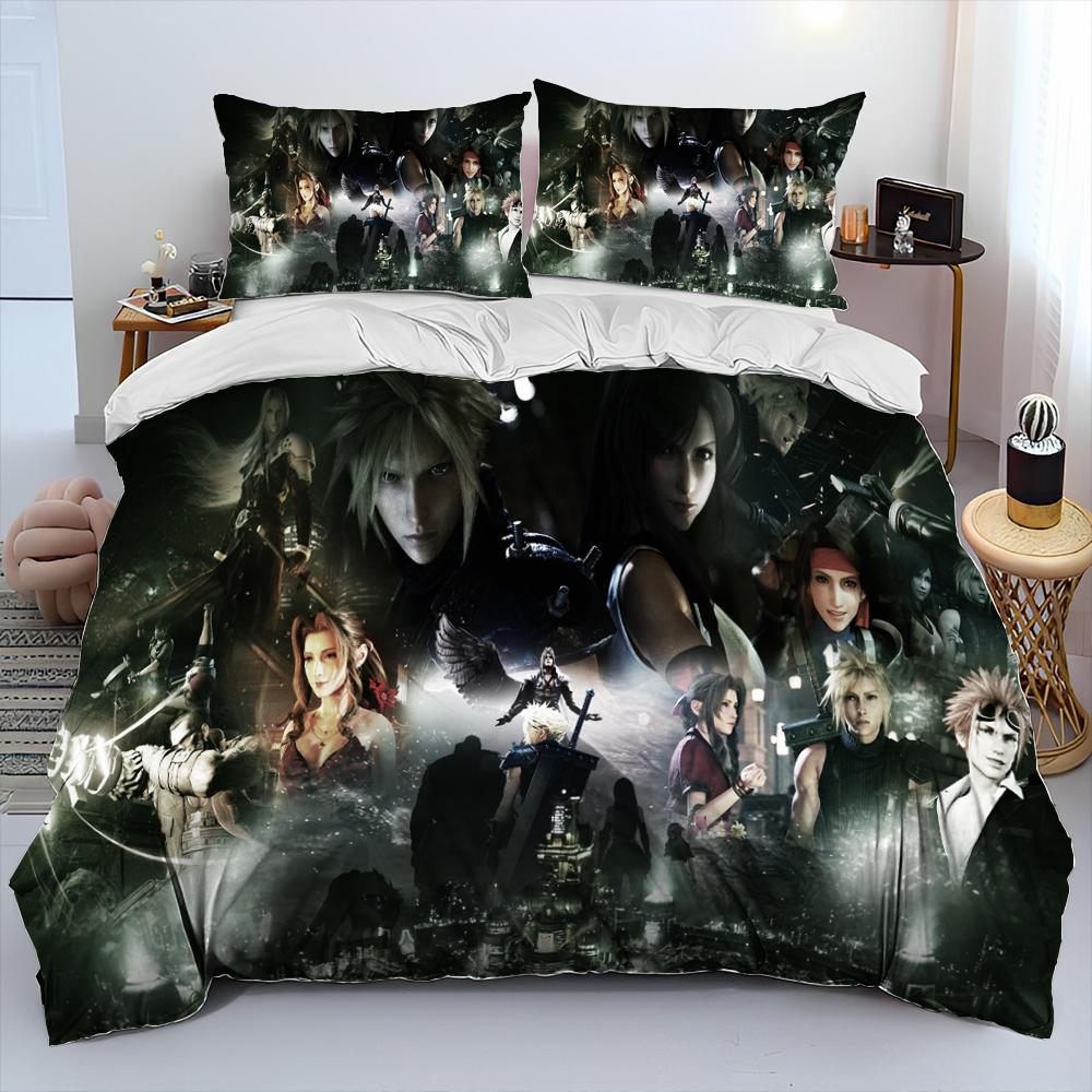 Final Fantasy Series Games Cartoon Comforter Bedding Set,Duvet Cover Bed Set Quilt Cover Pillowcase,king Queen Size Bedding Set