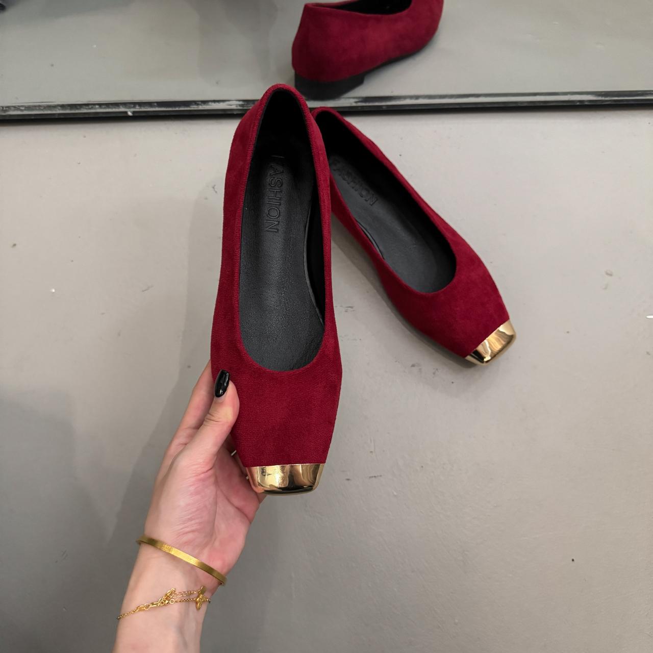 

Women s Metal Toe Spliced Suede Spring and Autumn Fashion Flat Heel Single Shoes 35