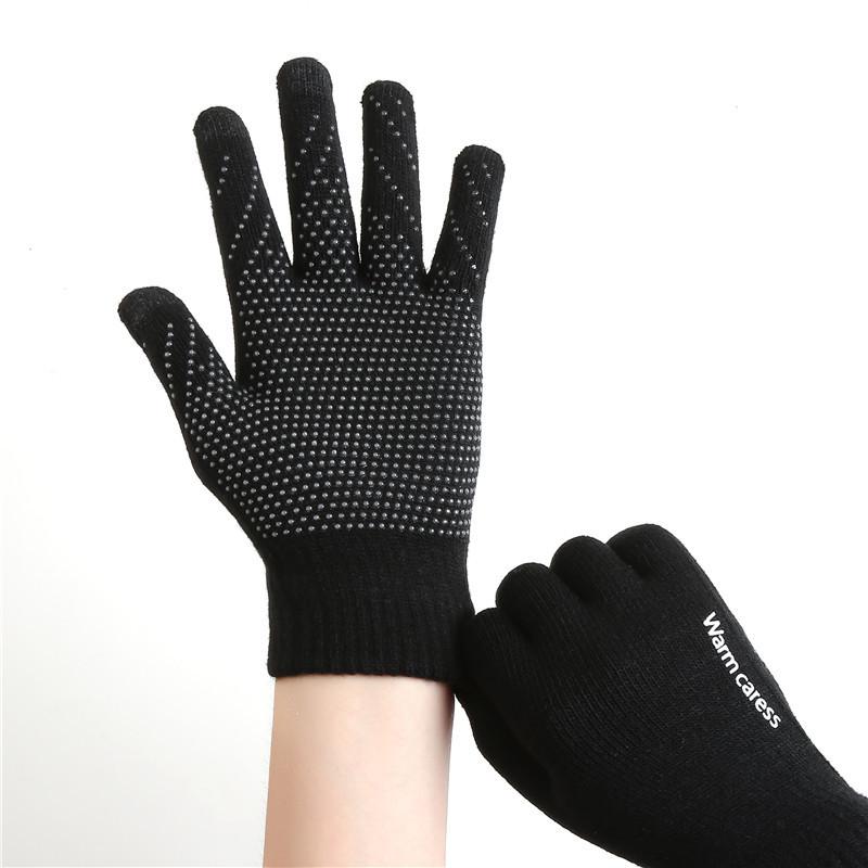 Knitted writing gloves men and women couples autumn and winter piled thickened wool to keep warm, non-slip and cold