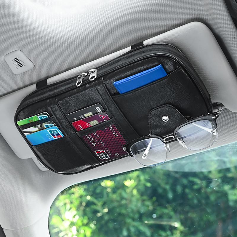 

Car Sun Visor Storage Multifunction Organizer Pocket Clip Pouch Bag Cards IC Glasses Holder Zipper Stowing Tidying Auto Styling чёрный