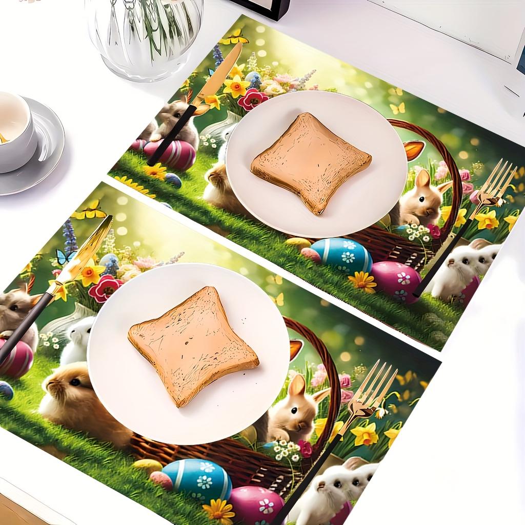 4 szt. podkładek stołowych wielkanocnych, Rozmiar 45*30cm/18*12 cali, Odpowiednie na spotkania rodzinne, Do jadalni w domu, Kuchni, Imprezy, Kemping i Dekorację stołu świątecznego