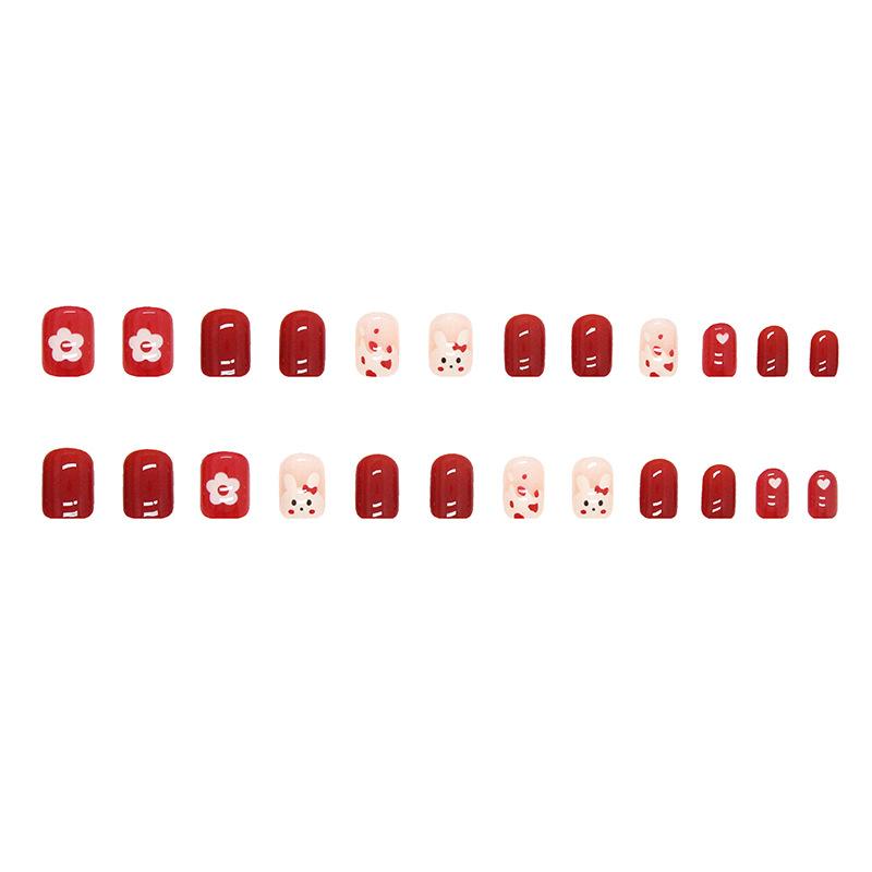 24 sztuki Krótki temperament Uroczy Noworoczny manicure Rok Królika Nowy produkt Prosty Lekki luksus Styl Ins Noszenie Paznokci Sztuczne paznokcie