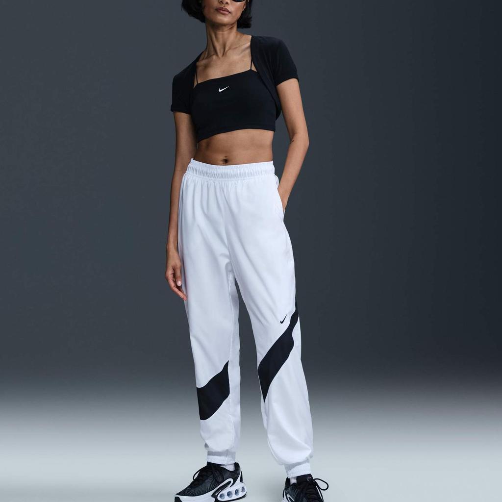 Nike Sportswear Loose Mid-Rise Sun Protection Drawstring Knit Sports Pants Women Bottoms White Black HM8977-100