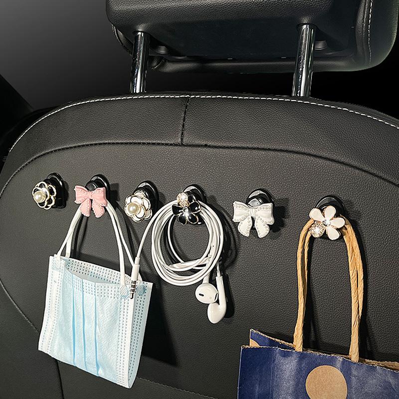 Car Style Bow Cartoon Rhinestone Mini Auto Hooks Seat Back Holder For Keys Hangers Home Office Hooks Storage Style Accessories