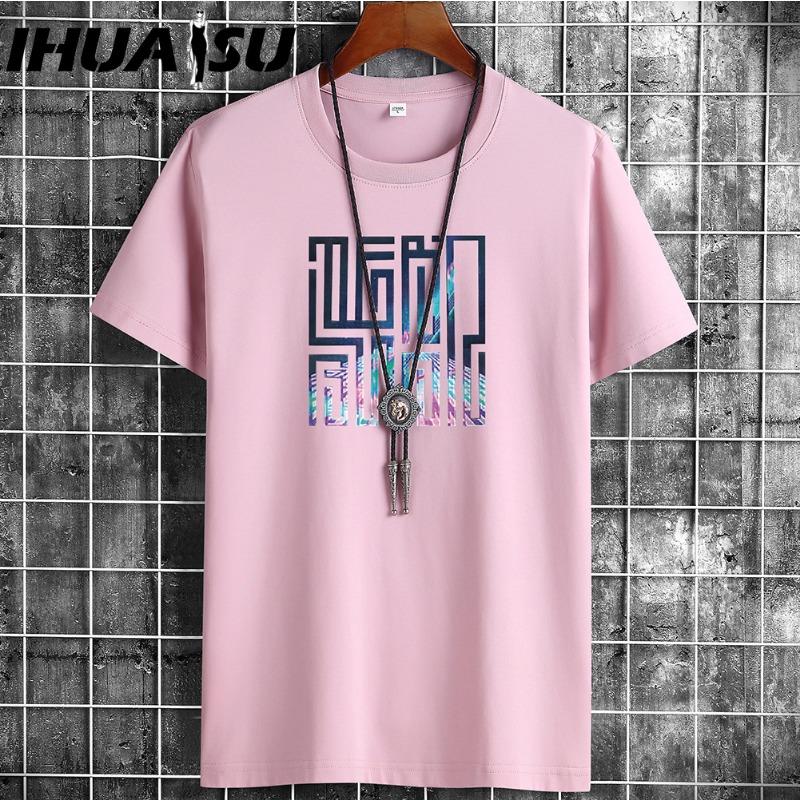 IHUASU Kurzarm-T-Shirt aus Baumwolle für Herren, modisch, lockeres Halbarmhemd, bedrucktes mitfühlendes Hemd