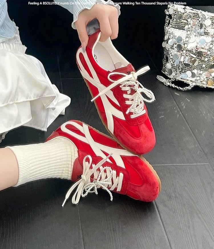 Fashion String Bead Vintage Casual Sports Shoes for Women Leather Hiking Sneakers Women's Platform Walking Athletic Shoe Unisex Loafers