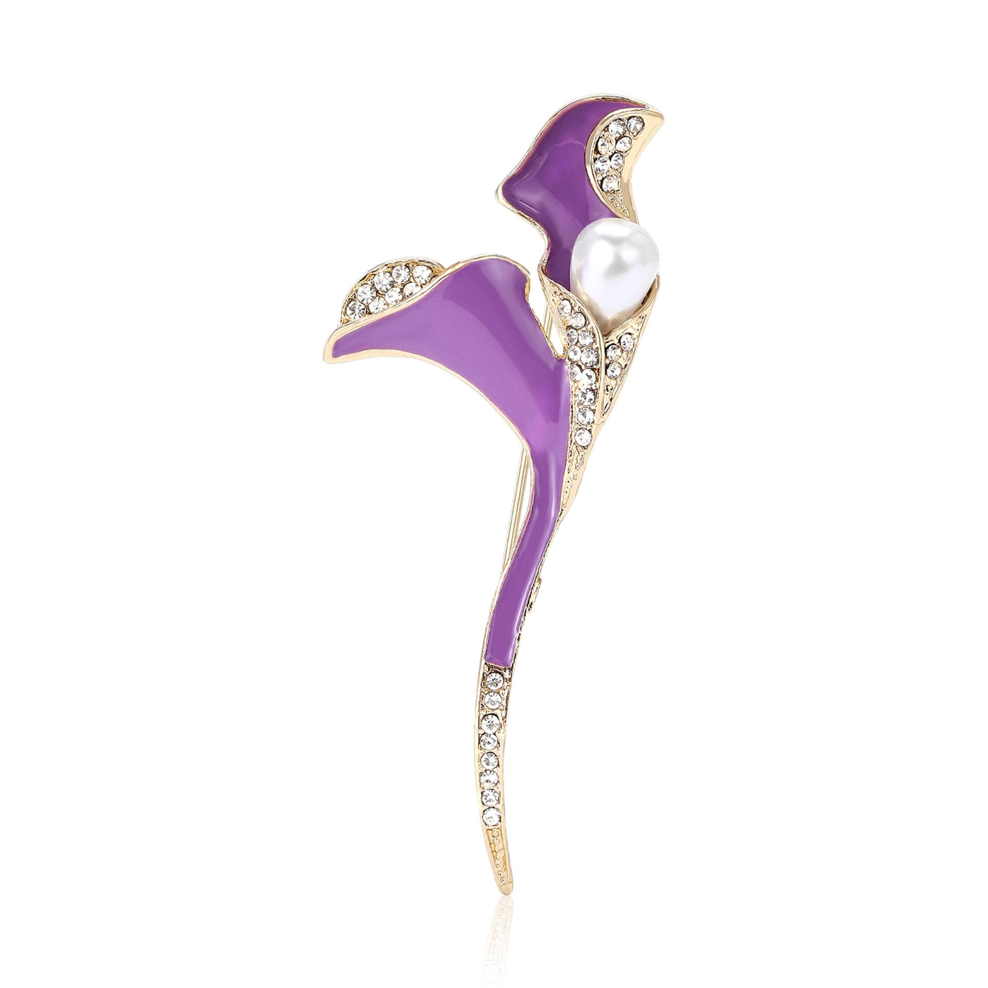 

Новая художественная эмалевая жемчужина тюльпан брошь изысканный маленький свежий женский костюм пальто цветок на груди ювелирные изделия фиолетовый