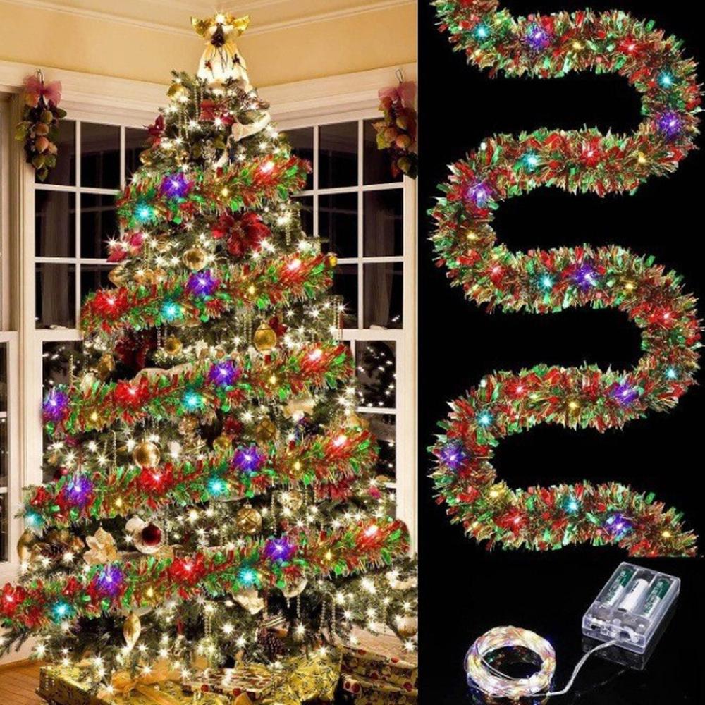 

5M Tinsel Garland With LED Light Christmas Tree Hanging Metallic Shinny With LED Lights Christmas Decoration Fireplace Decor