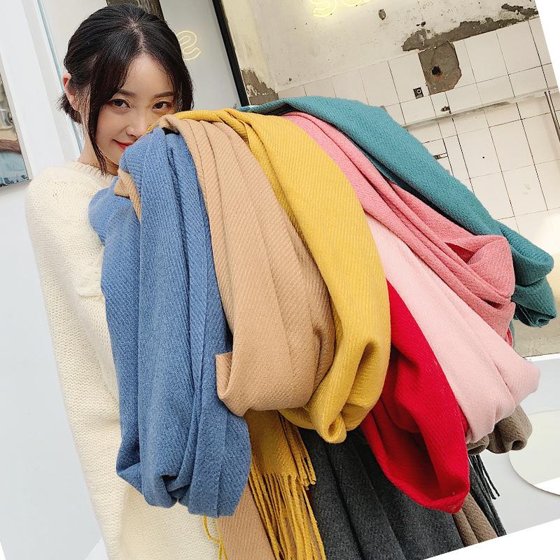 VISROVER New 20 Colors Woman Winter Scarf Fashion Female Shawls Cashmere Handfeeling Winter Wraps Solid Color Winter Hijab Gift
