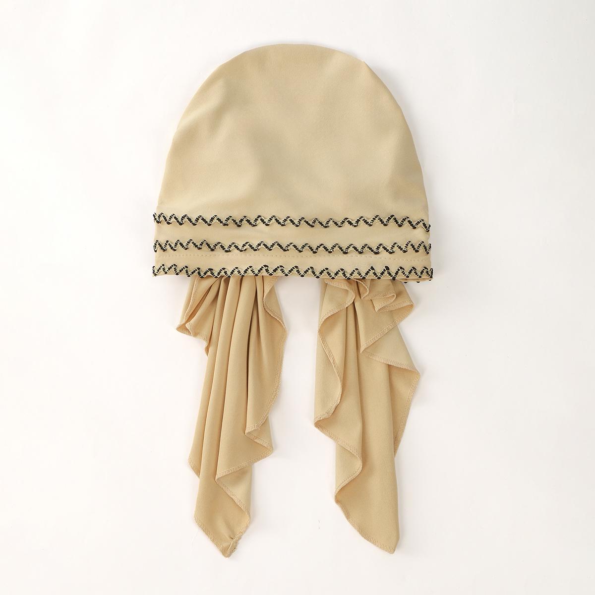 

Женская эластичная шапка-капюшон с золотыми полосками, мусульманский хиджаб, повязка на голову, мгновенный шарф-хиджаб, исламский тюрбан, бандана