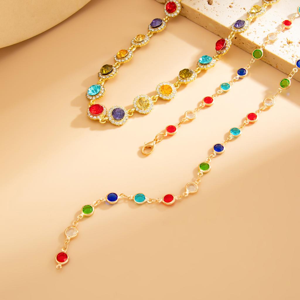 Fashionable Heart-shaped Cross Crystal Pendant Necklace with Colorful Diamonds Set In Small Flower Collarbone Necklace