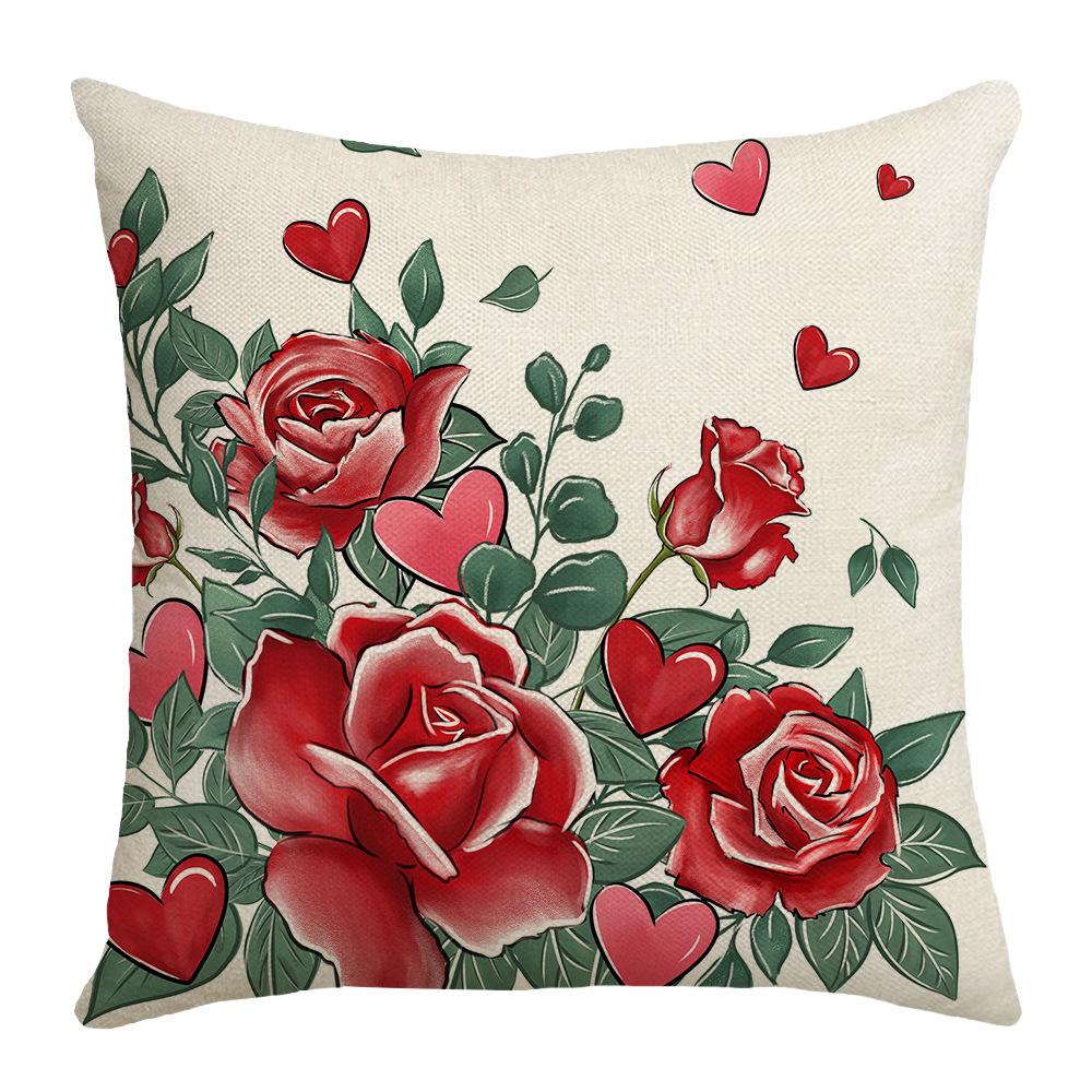 

Pillowcase Valentine s Day Creative Romantic Date Print Love Plant Flower Party Home Sofa Cushion 45 * 45Cm (without pillow core)