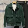Men Corduroy Jacket Lapel Long Sleeve Flap Pockets Full Zipper Closure Solid Color Jacket Casual Outerwear