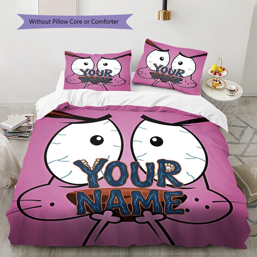 Mut Feiger Hund Horror Benutzerdefinierter Name Muster Bettwäsche Steppdecke Set Bettbezug Kissenbezug Zuhause Geburtstagsgeschenk(1 * Bettbezug + 2 * Kissenbezug, ohne