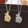 Charm Female White Zircon Stone Flower Pendant Necklace Vintage Gold Color Wedding Jewelry For Women