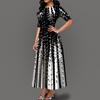 2025 New Women's Fashion Personalized Gradient Positioning Printed Round Neck Middle Sleeve Large Swing Dress