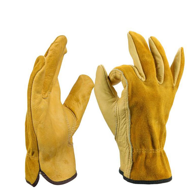 Leather Work Gloves, with Elastic Wrist, Protective Gloves for Gardening, Farm, Warehouse, Construction, Motorcycle, S, M, L, XL