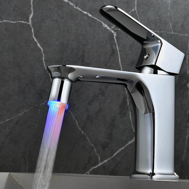LED Color-Changing Temperature Control Faucet with Seven-Color Imitation Copper Finish, Model SDF-C6