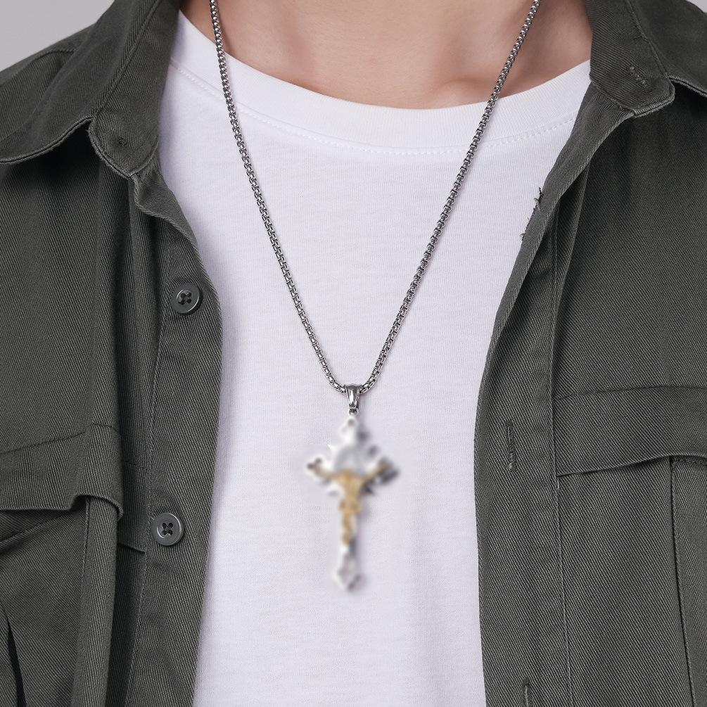 European and American Style Niche Design Titanium Steel Cross Necklace Trendy Mens Outfit Matching Pendant