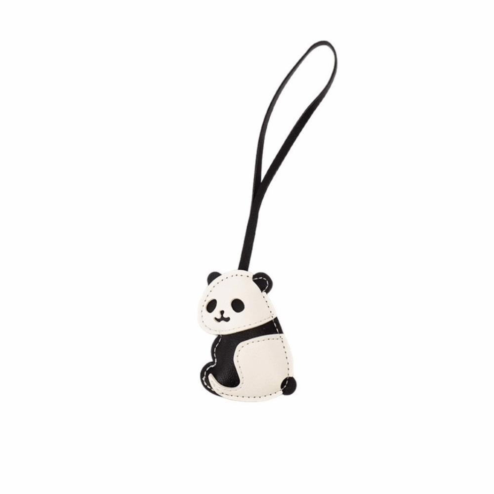 Ornaments Panda Keychain PU Leather Bag Hanging Charms Fashion Panda Pendant Lanyard  Men Panda