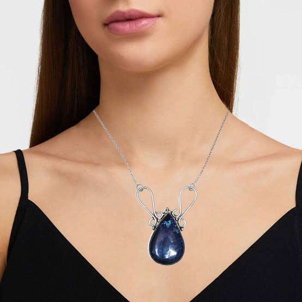 Labradorite Necklace Blue  Natural Beads  Gifted Pendant Cts